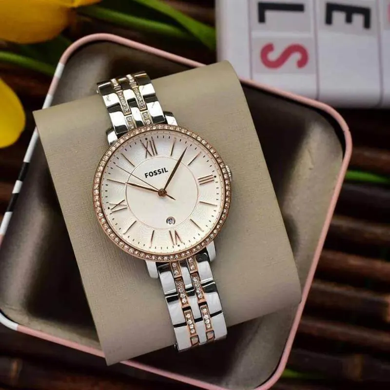 Fossil Jacqueline Two-tone White Dial Ladies Watch- ES3634